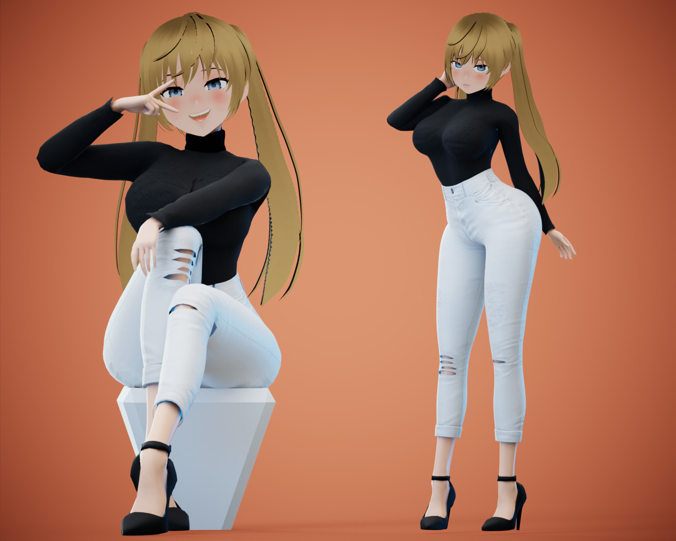 Game Sexy Anime Girl Character rigged - Yeon Low-poly 3D model_3