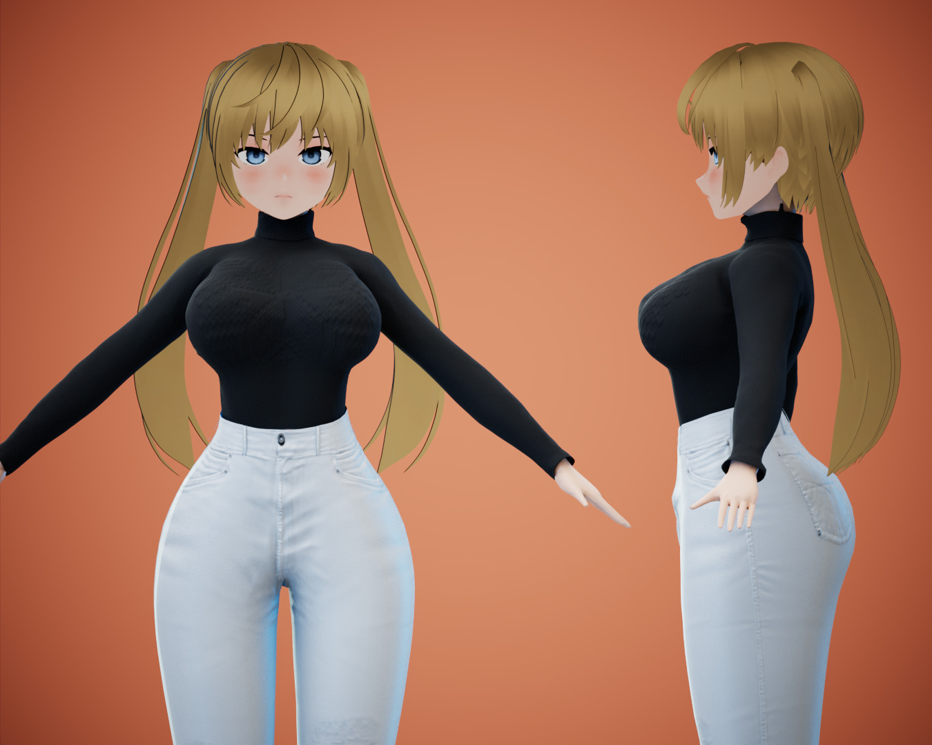 Game Sexy Anime Girl Character rigged - Yeon Low-poly 3D model_6