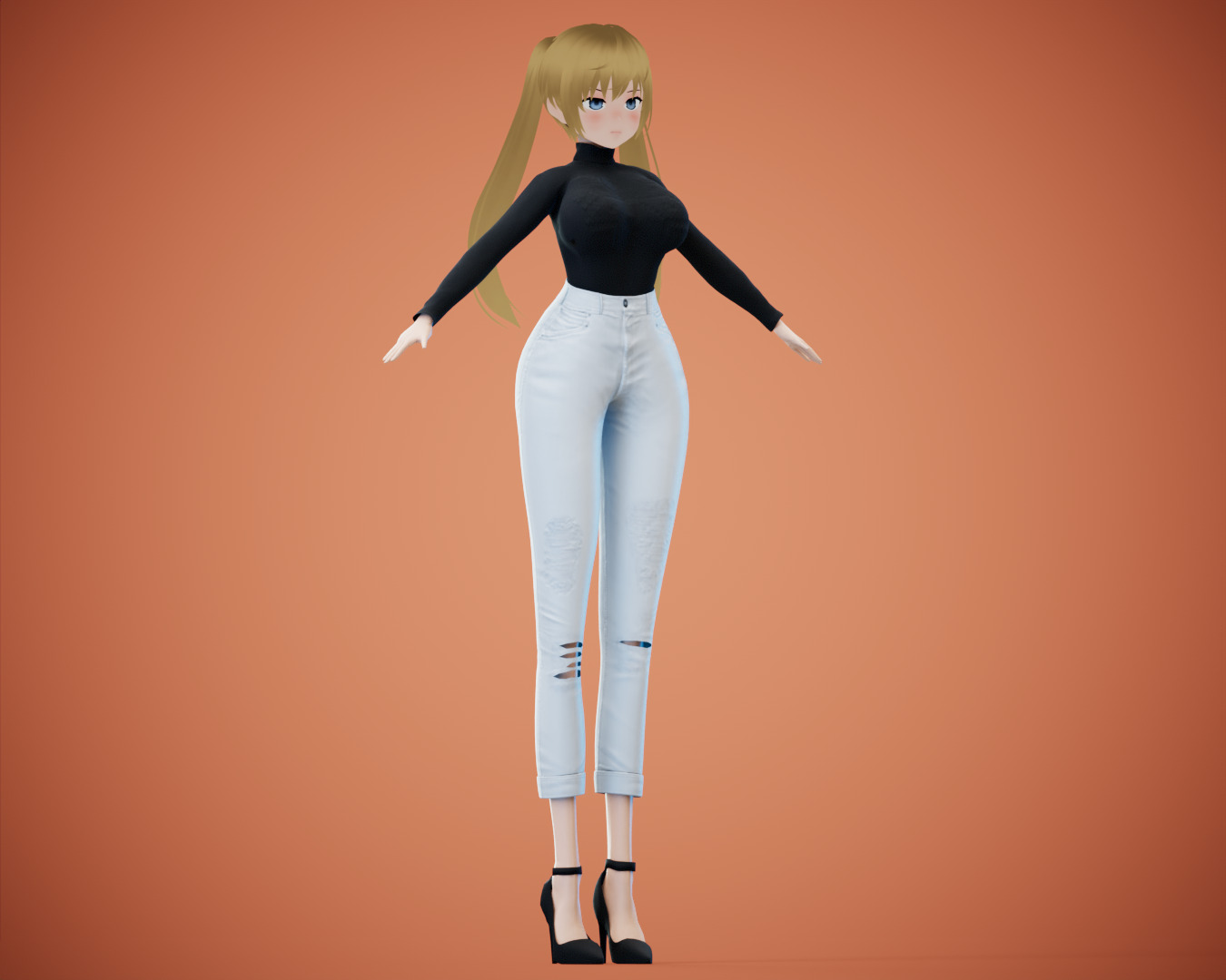 Game Sexy Anime Girl Character rigged - Yeon Low-poly 3D model_15
