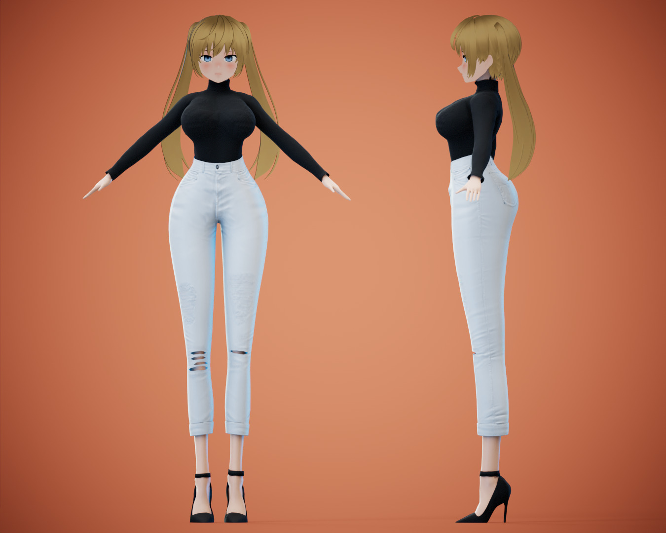 Game Sexy Anime Girl Character rigged - Yeon Low-poly 3D model_4