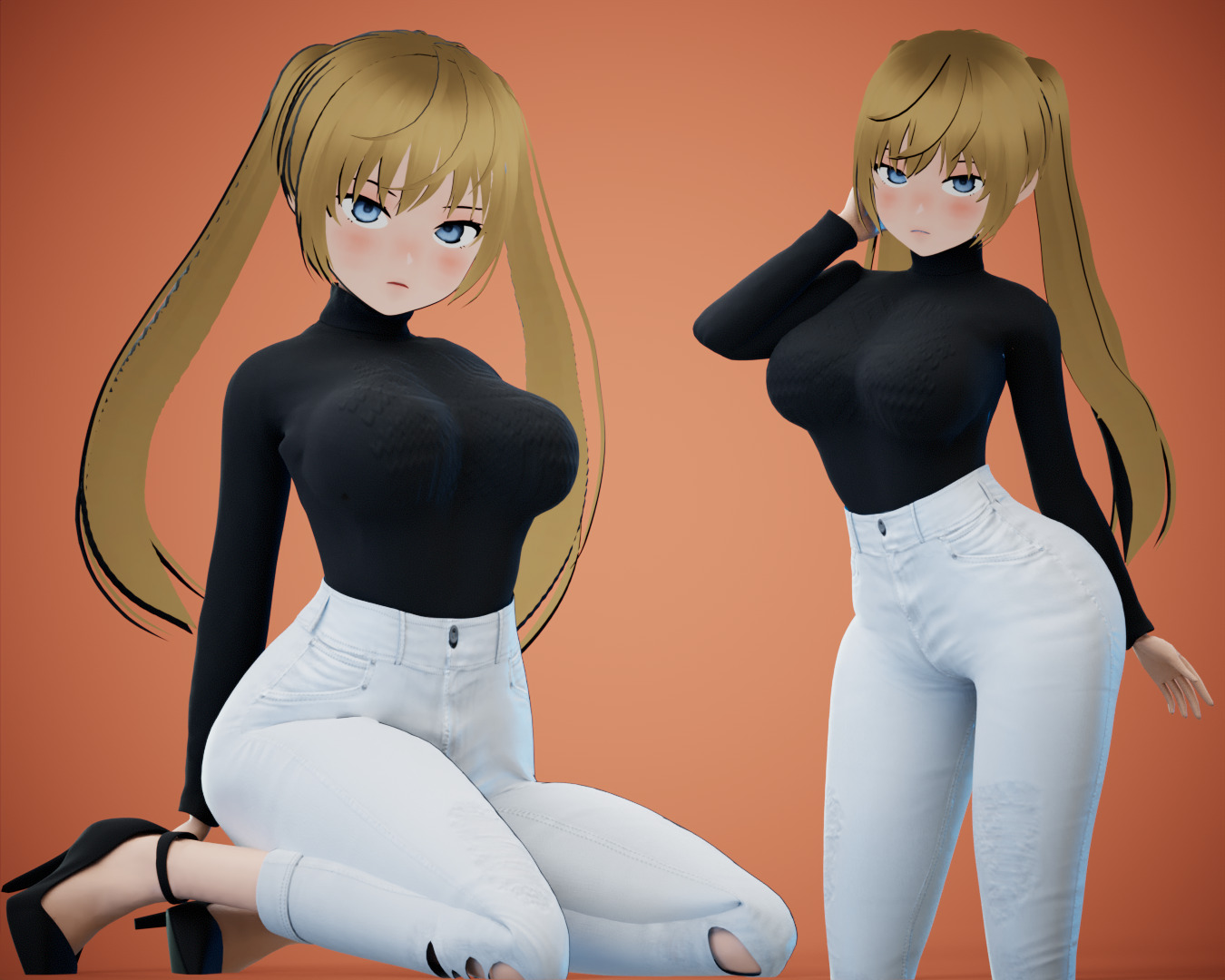 Game Sexy Anime Girl Character rigged - Yeon Low-poly 3D model_2