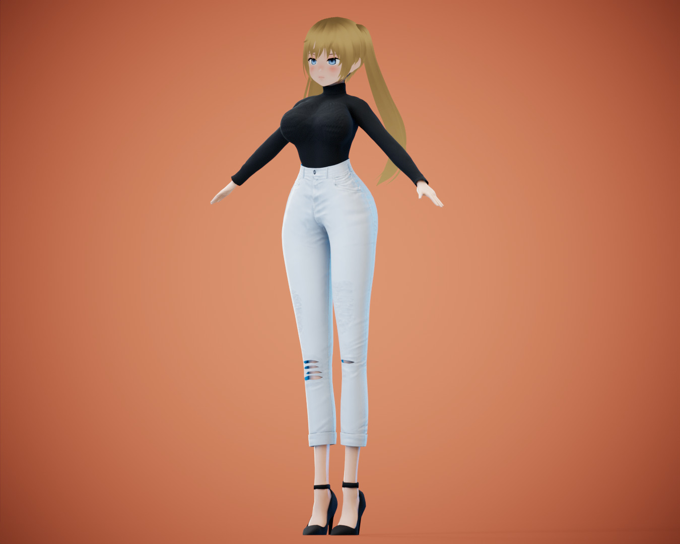 Game Sexy Anime Girl Character rigged - Yeon Low-poly 3D model_9