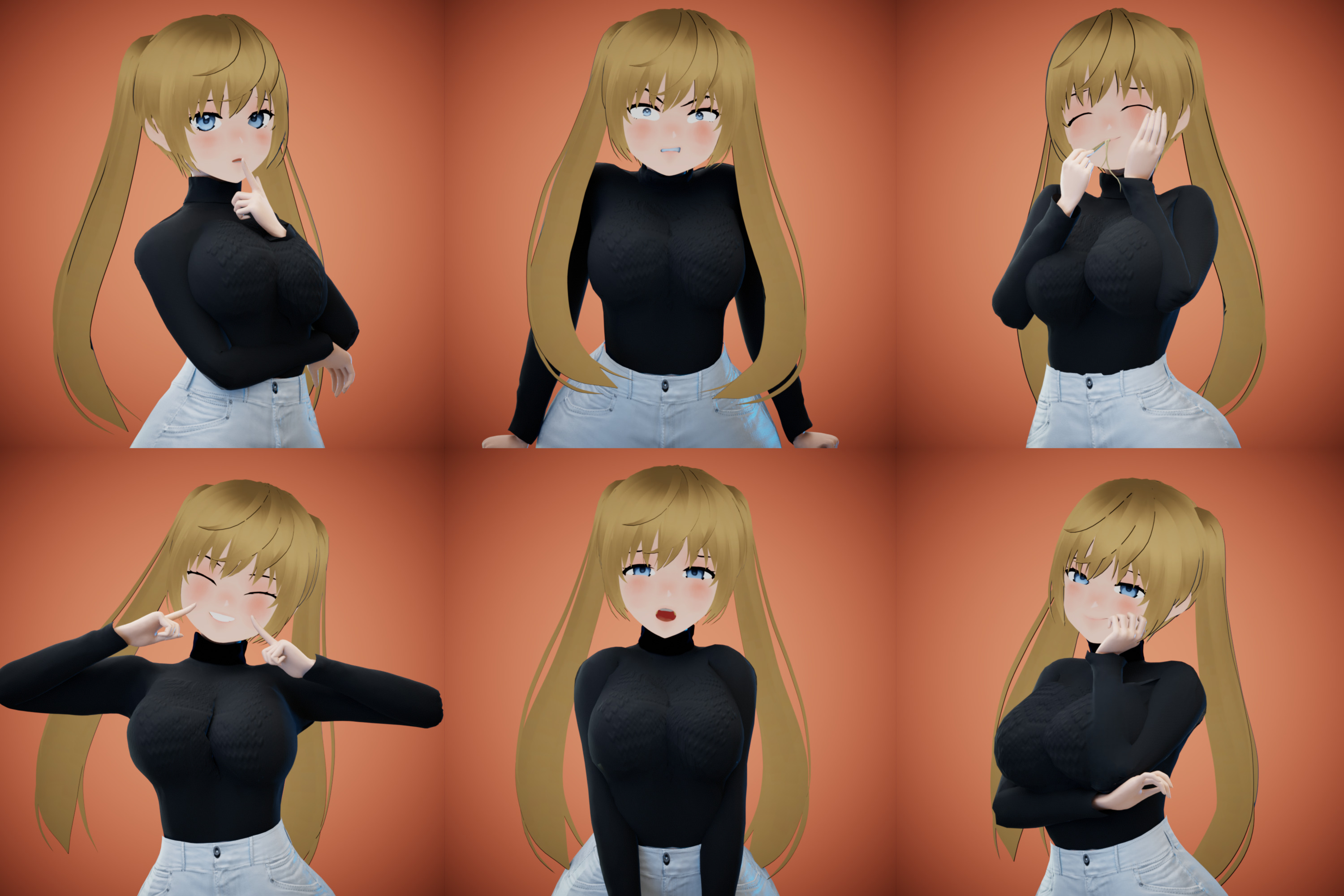 Game Sexy Anime Girl Character rigged - Yeon Low-poly 3D model_1