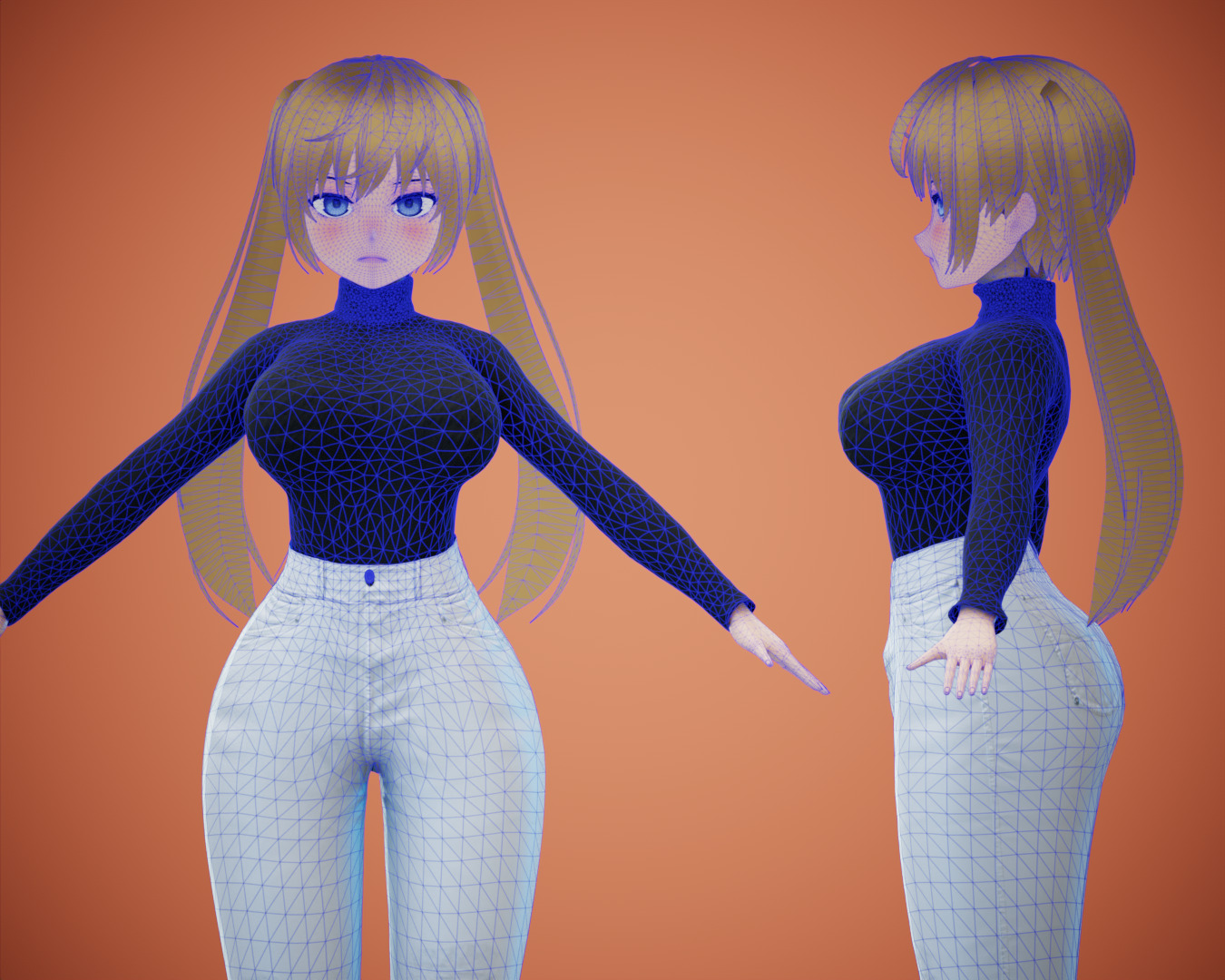 Game Sexy Anime Girl Character rigged - Yeon Low-poly 3D model_7