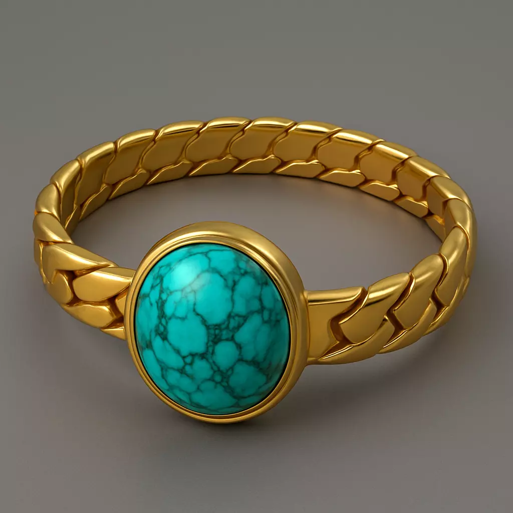 Gold  Bracelet With Turguoise 3D model_0