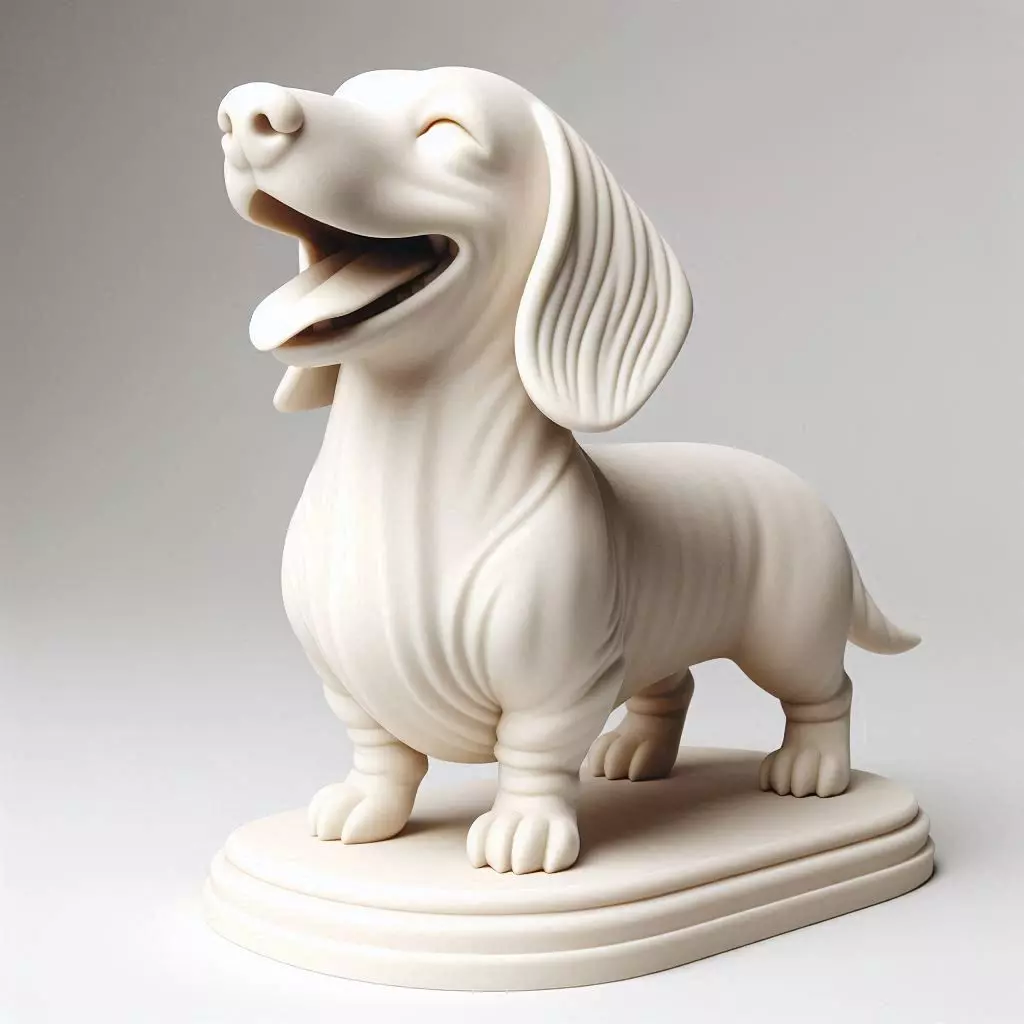 534 Laughing Dachshund 3D Printed Ivory Style Statue 3D print model_0