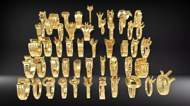 50 Various Solitaire Promise ring Jewelry Collection Bulk Sale 3D print model