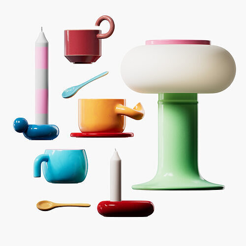 Colorful Ceramics - Coffee Mugs Candle holder Fun plates 3D model