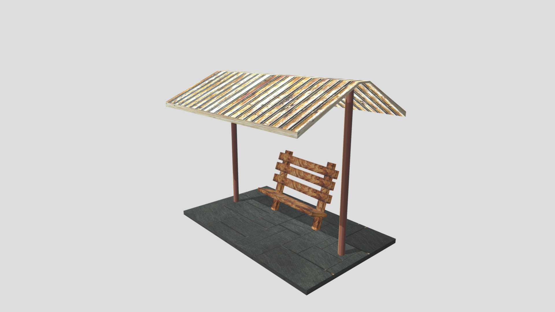 Low-Poly Bus Stop Shelter Low-poly 3D model_2