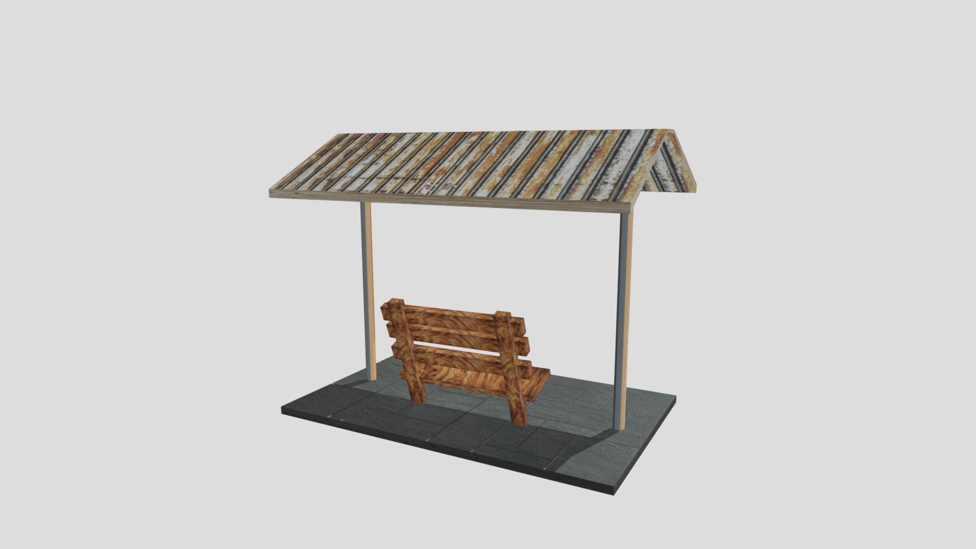 Low-Poly Bus Stop Shelter Low-poly 3D model_1