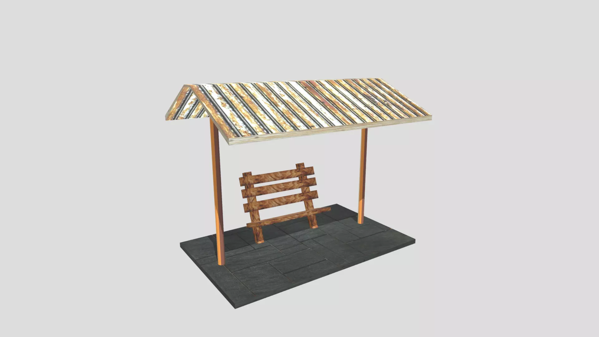 Low-Poly Bus Stop Shelter Low-poly 3D model_0