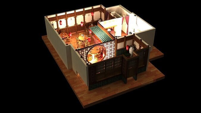 Chinese restaurant   Low-poly 3D model