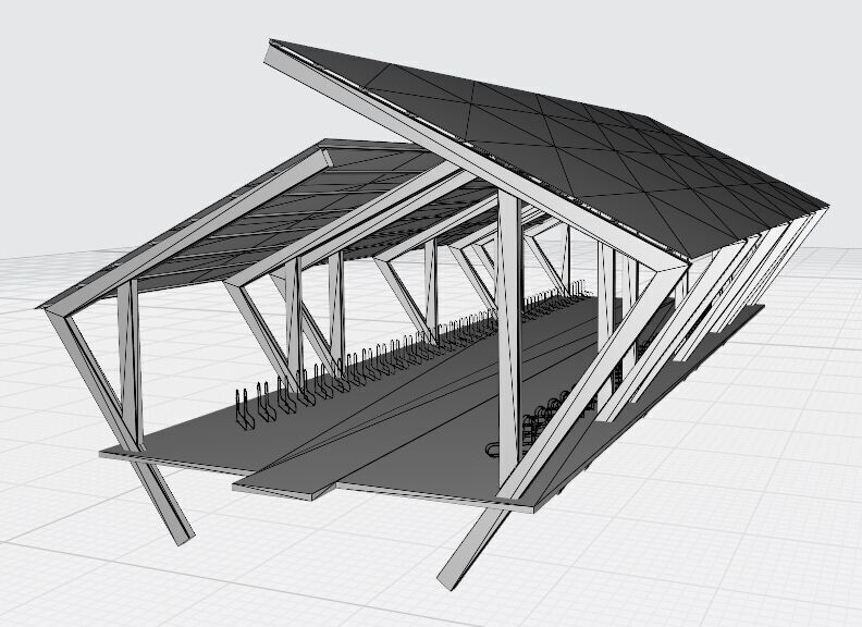 Covered bike parking Low-poly 3D model_9
