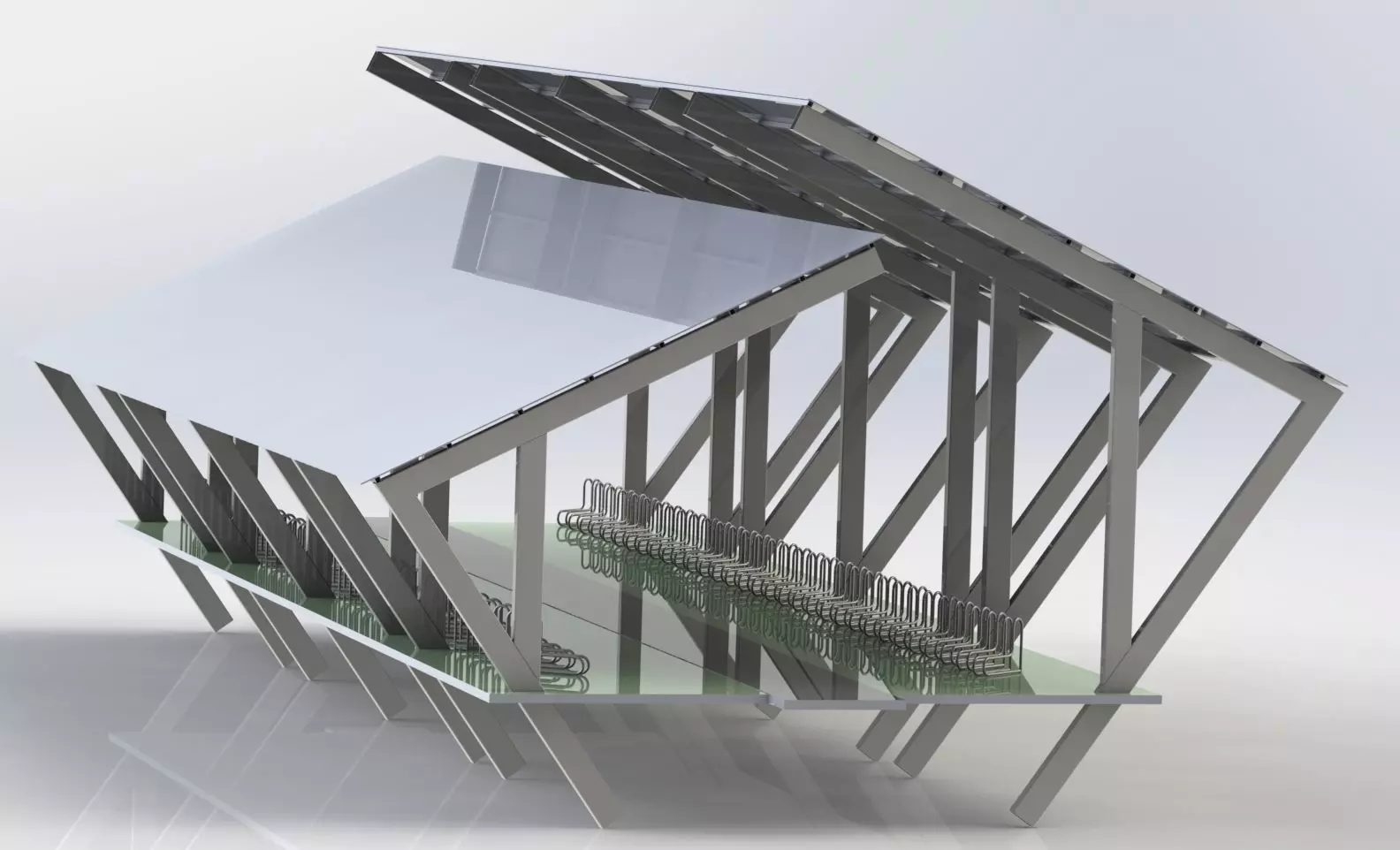 Covered bike parking Low-poly 3D model_0