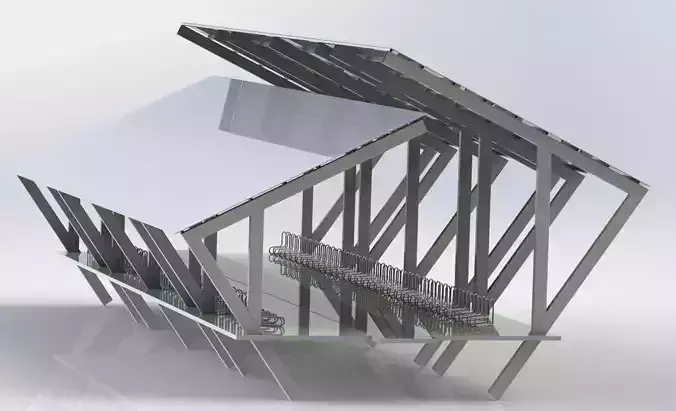 Covered bike parking Low-poly 3D model Covered bike parking Low-poly 3D model