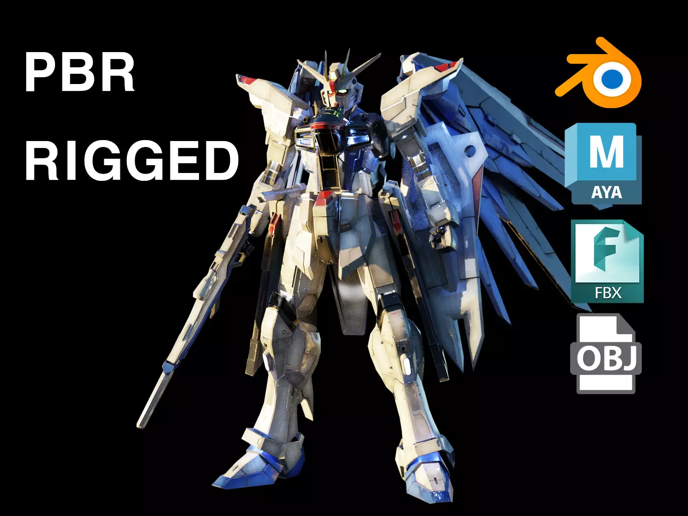 FREEDOM GUNDAM Realistic Texture Rigged with decal 3D model Low-poly 3D model_0