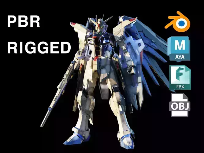 FREEDOM GUNDAM Realistic Texture Rigged with decal 3D model