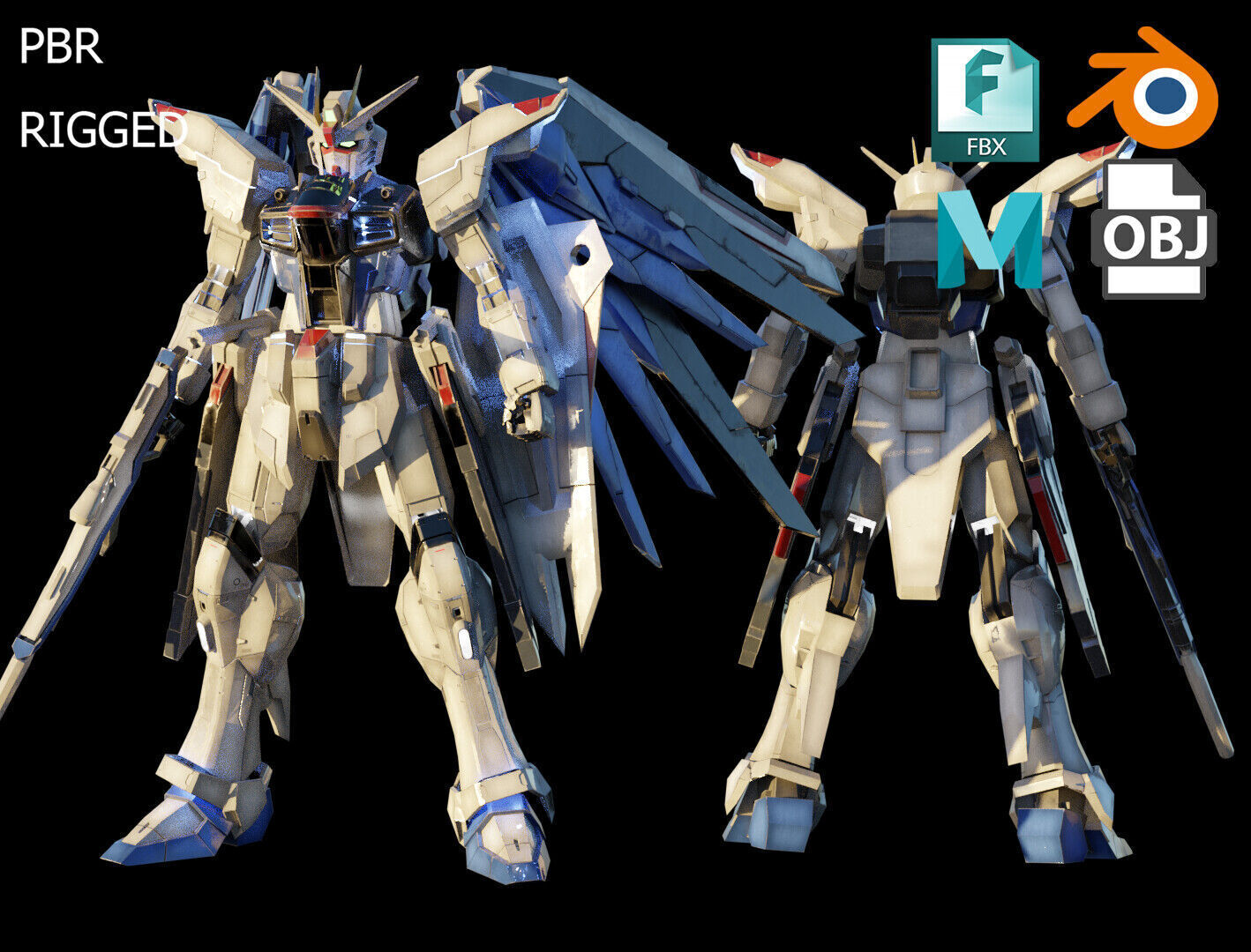FREEDOM GUNDAM Realistic Texture Rigged with decal 3D model Low-poly 3D model_3