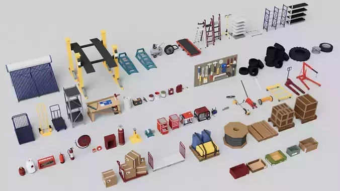 Realistic Warehouse Furniture Mega Pack Collection Low-poly 3D model