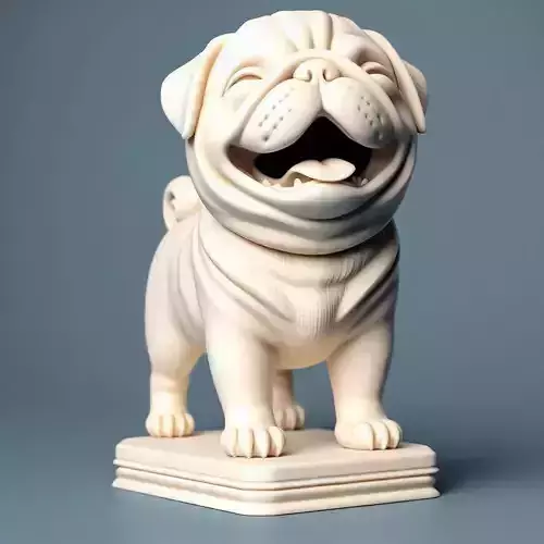 537  Laughing Pug  Ivory Style 3D Printed Statue