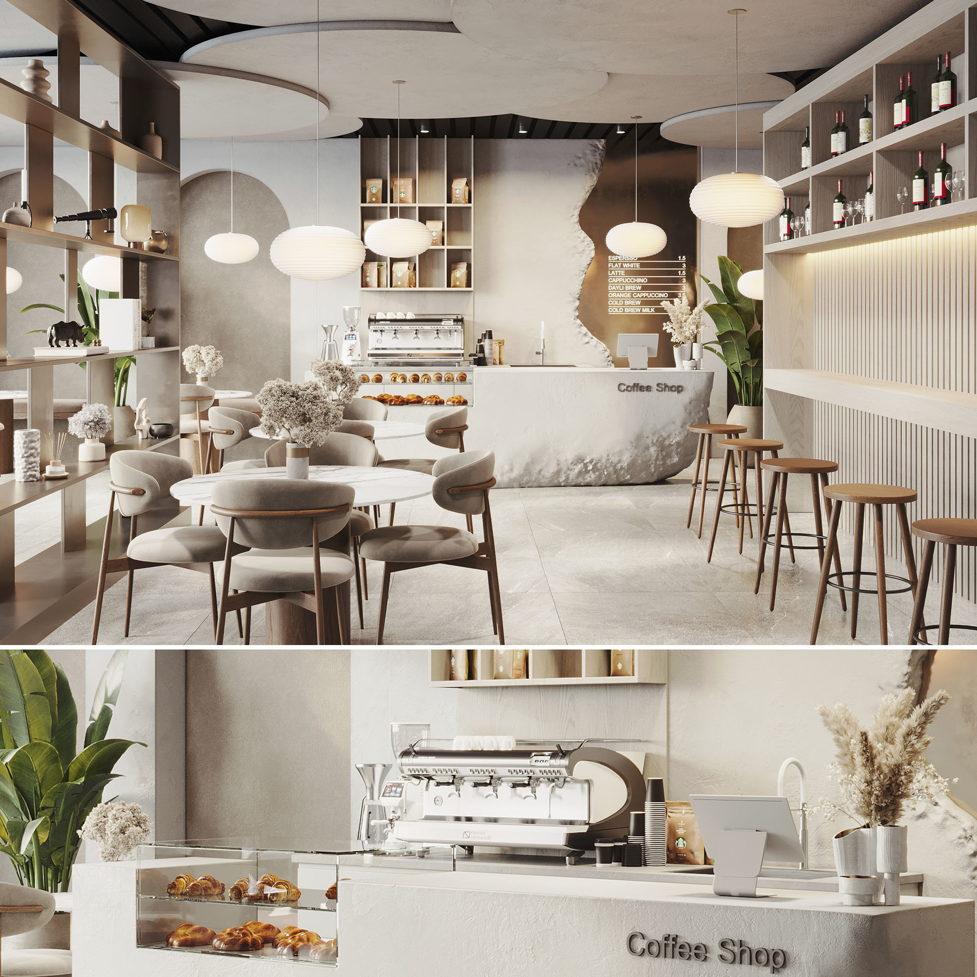 Modern Minimalist Coffee Shop Interior 3D model_2