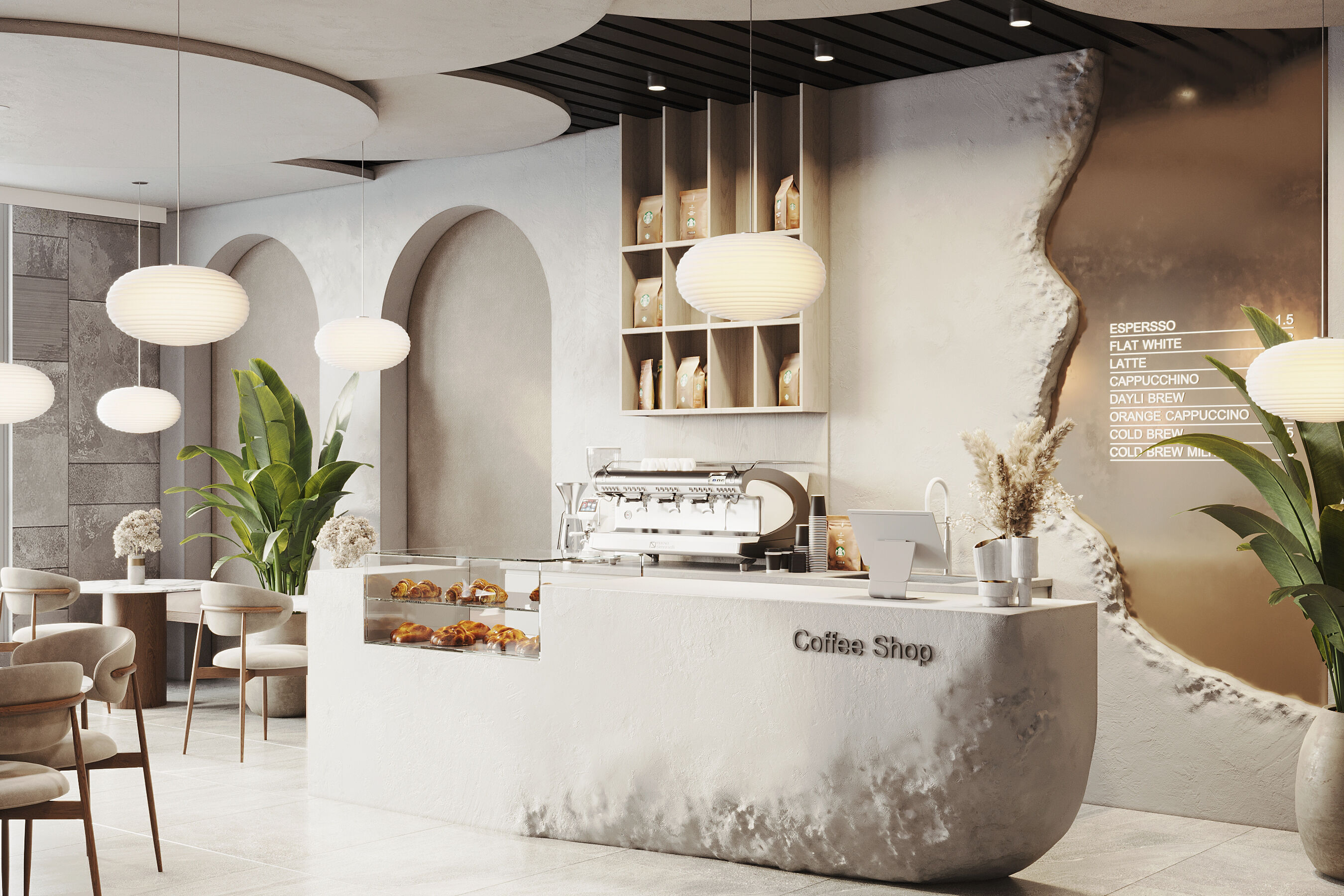Modern Minimalist Coffee Shop Interior 3D model_4