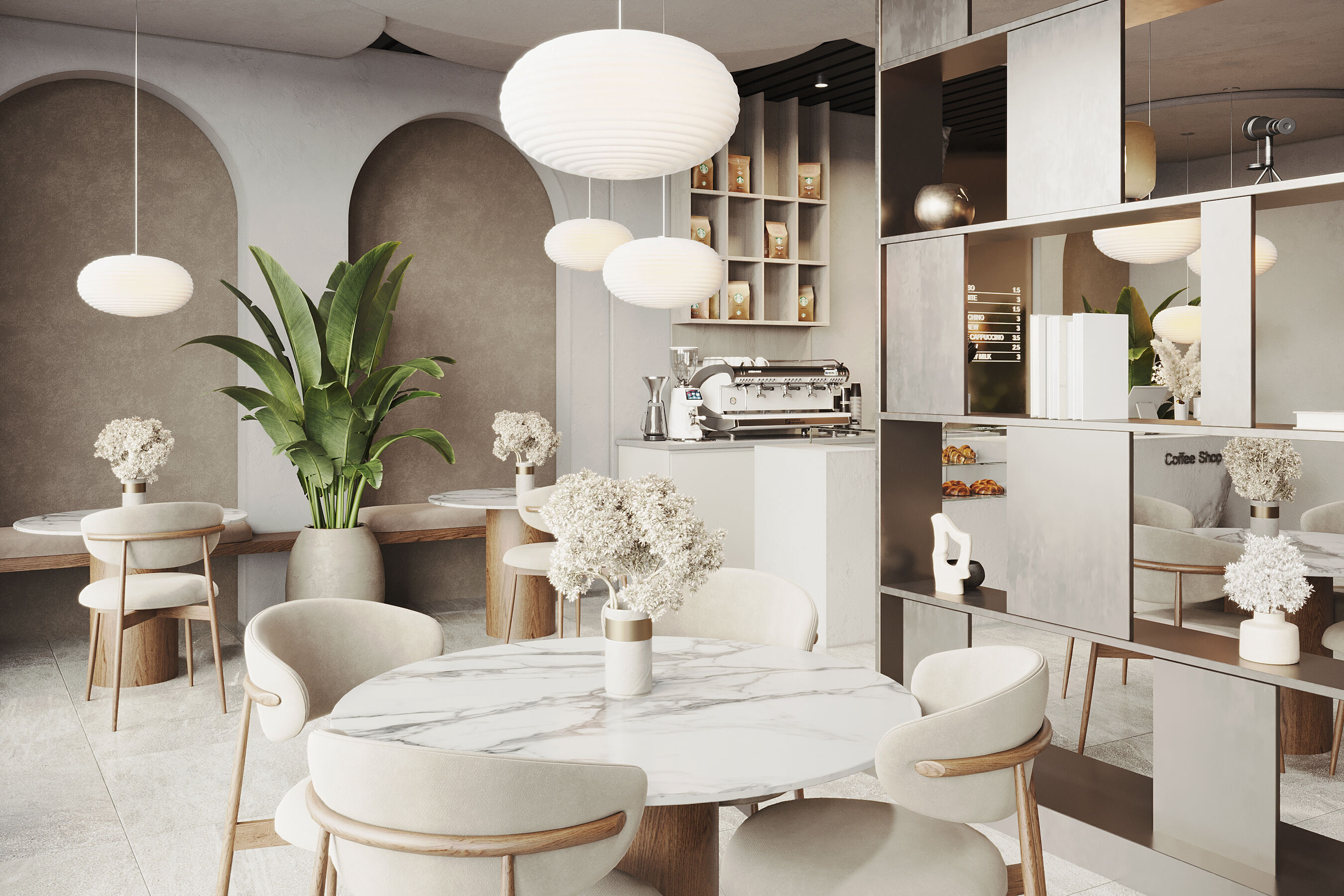 Modern Minimalist Coffee Shop Interior 3D model_6