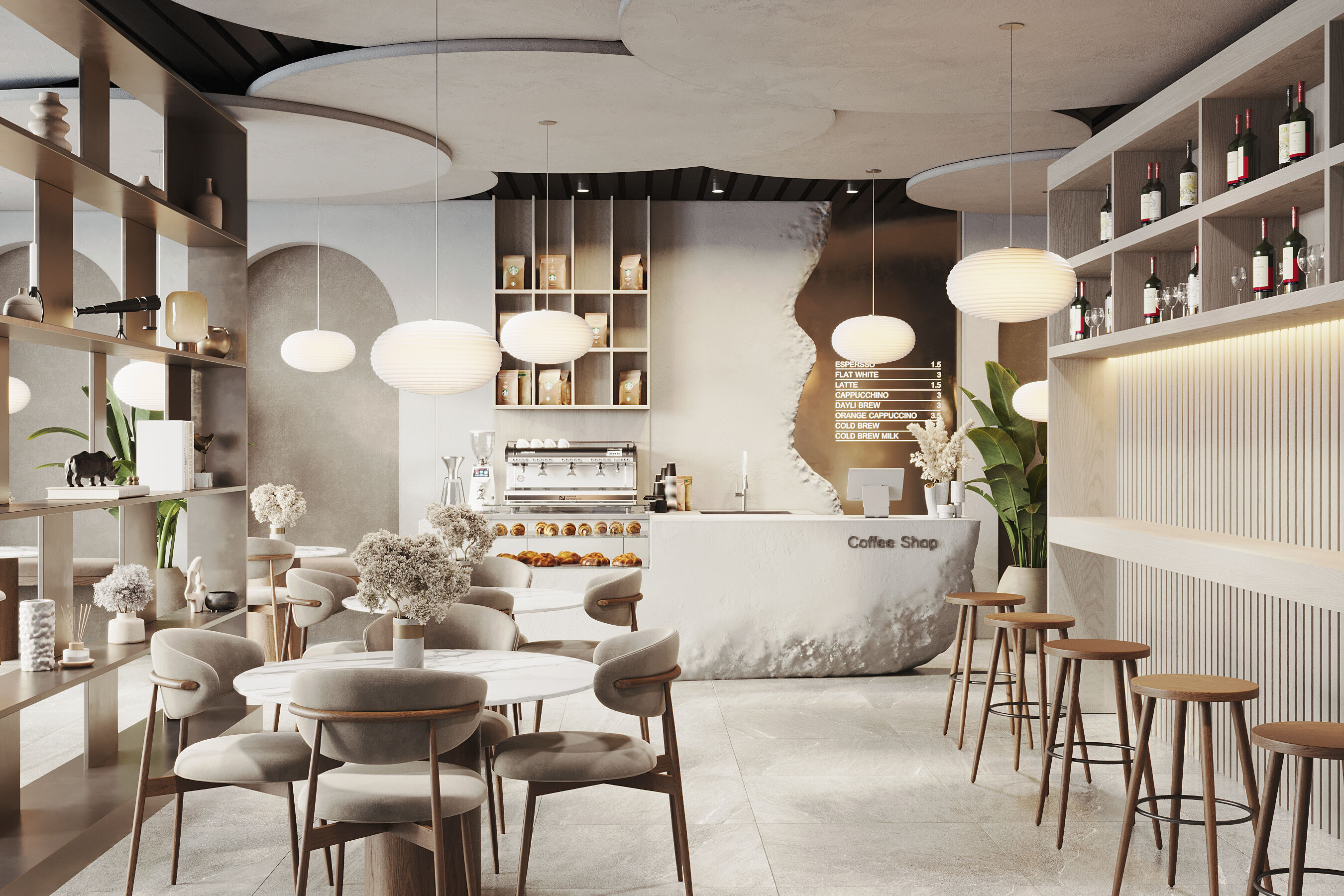 Modern Minimalist Coffee Shop Interior 3D model_3