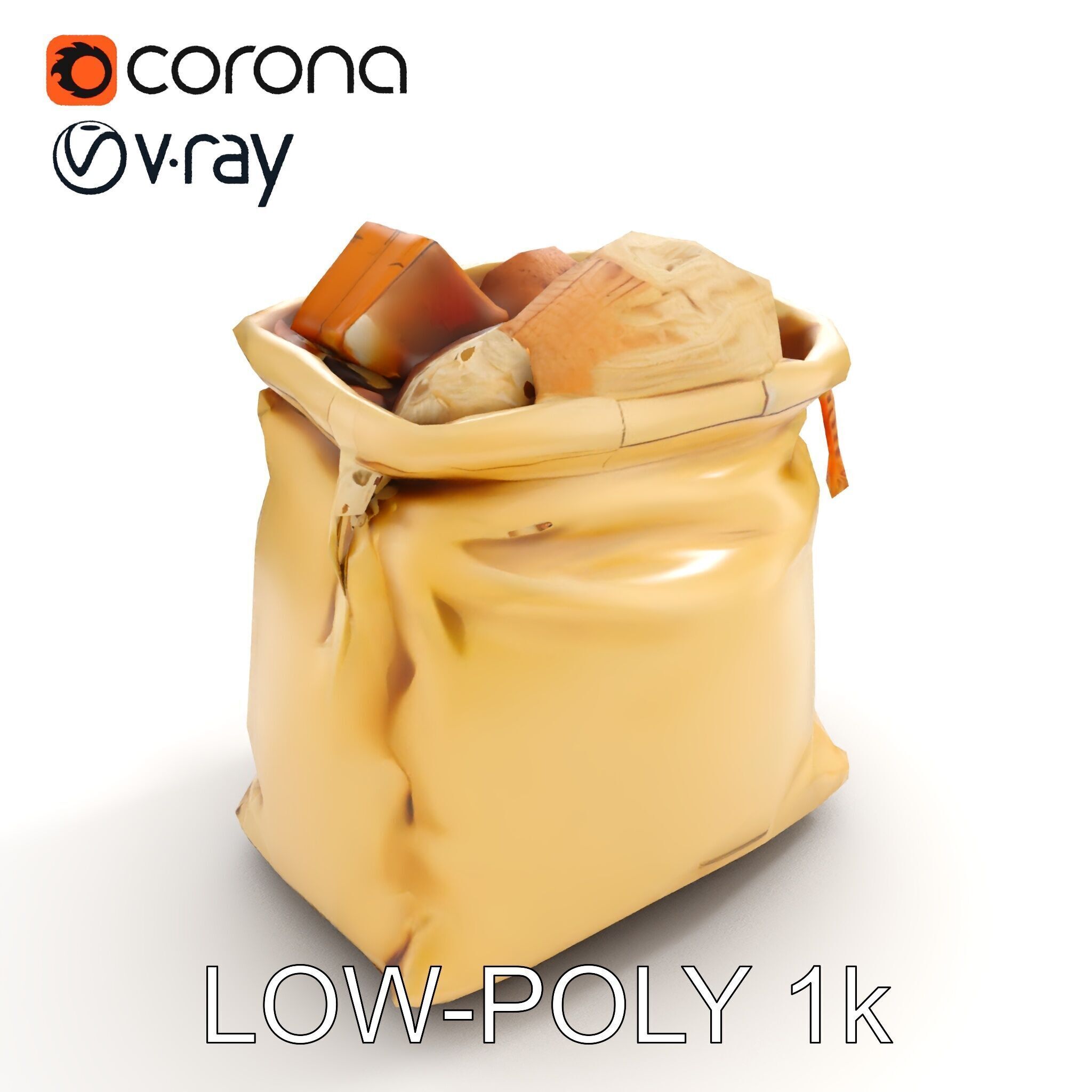 Realistic Burlap Sack Model Pack for Production Rendering and... Low-poly 3D model_22