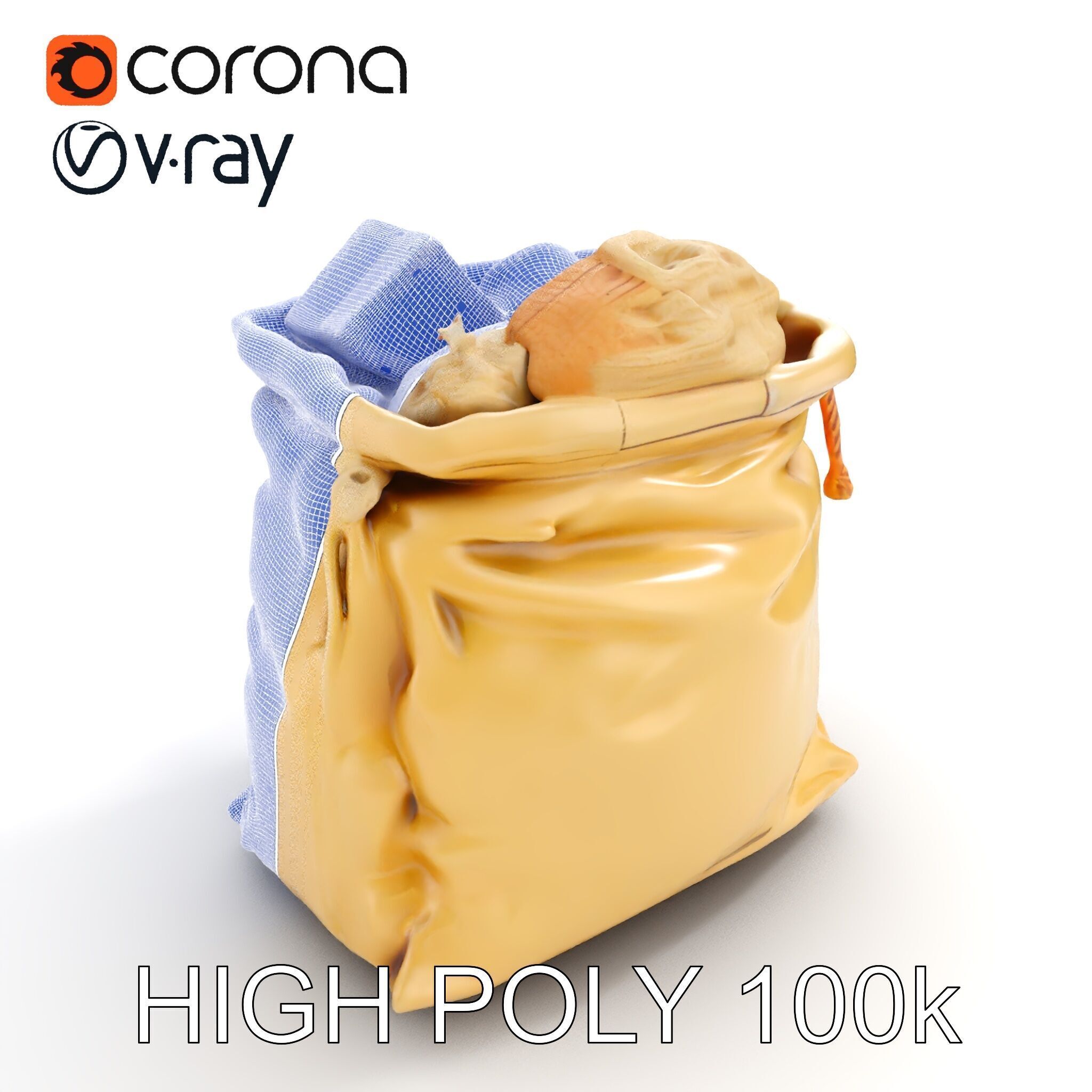 Realistic Burlap Sack Model Pack for Production Rendering and... Low-poly 3D model_8