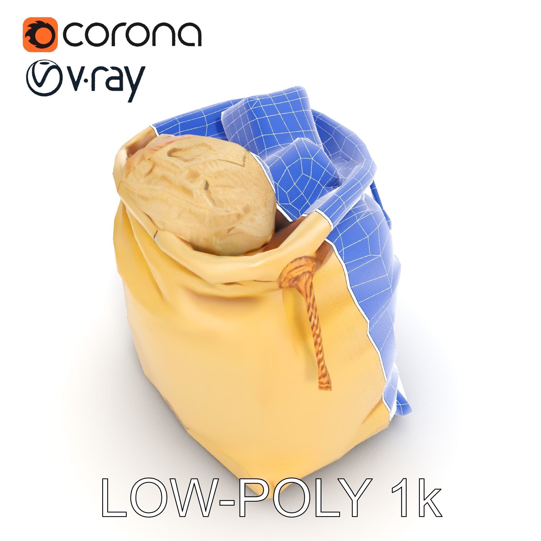 Realistic Burlap Sack Model Pack for Production Rendering and... Low-poly 3D model_7