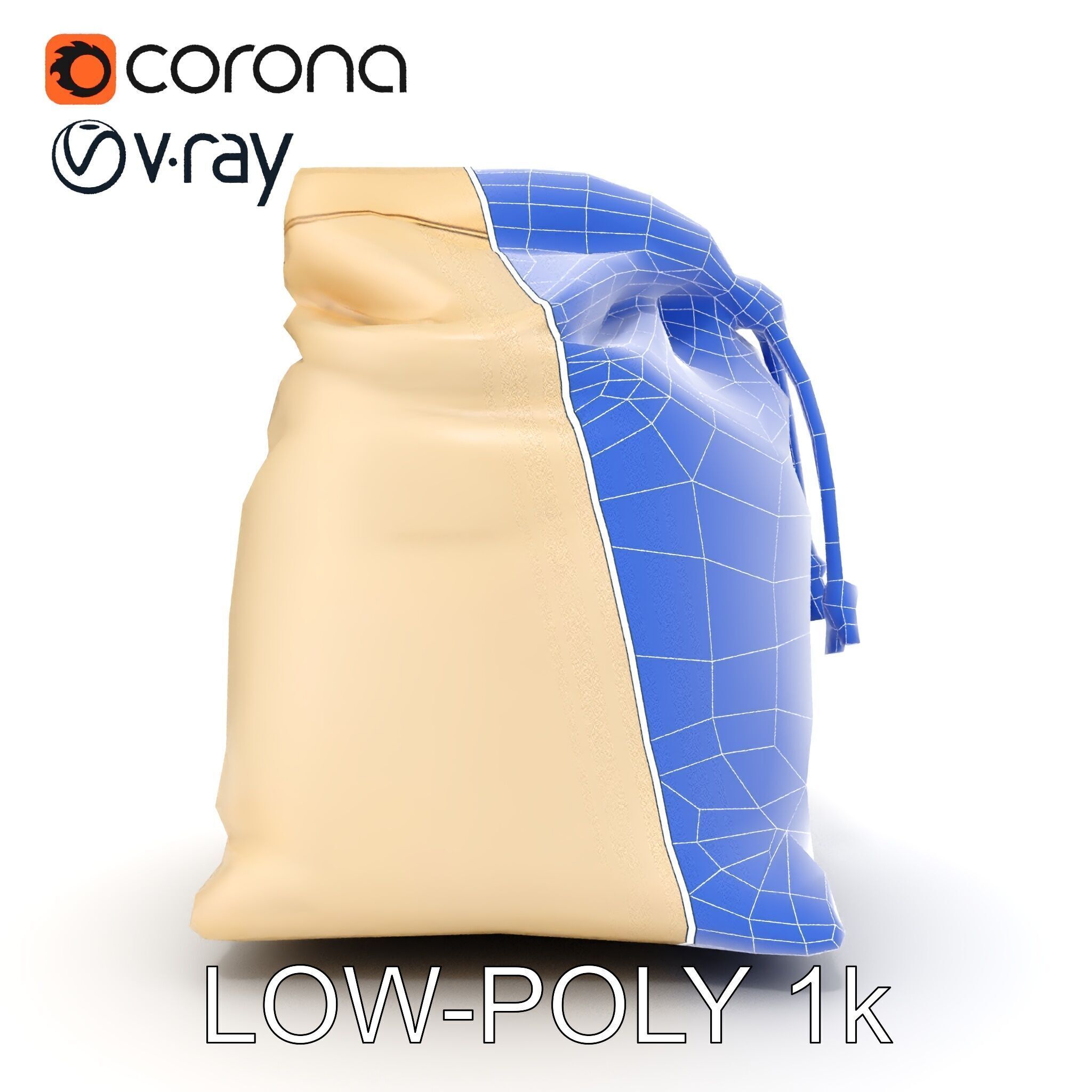 Canvas Drawstring Bag D Model Pack Low-poly 3D model_7
