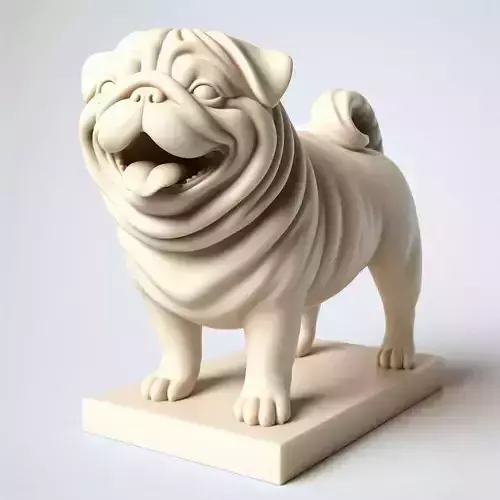538  Laughing Pug  Ivory Style 3D Printed Statue