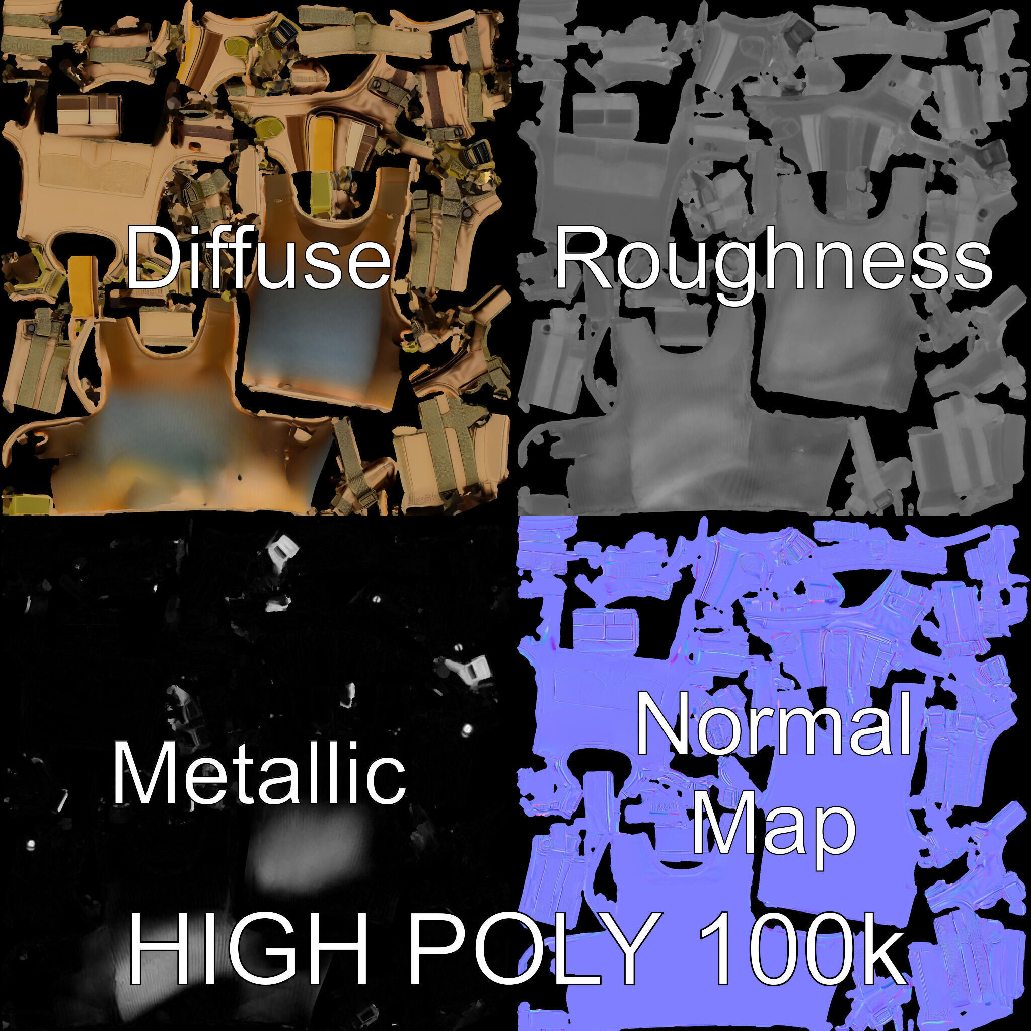 Tactical Vest D Model Pack for Game Development and Rendering Low-poly 3D model_3