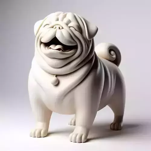 541  Laughing Pug  Ivory Style 3D Printed Statue