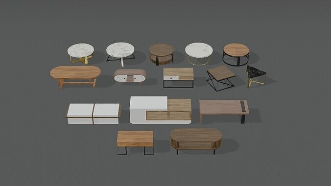 Low Polly Modern Coffee Table Set low-poly 3D model Low-poly 3D model