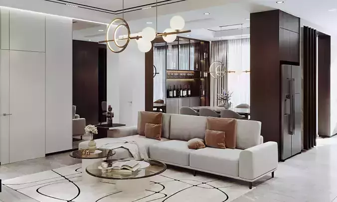 Modern Living  and Dining Room Interior