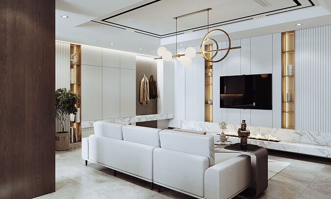 Modern Living  and Dining Room Interior 3D model 6