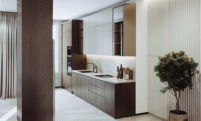 Modern Living  and Dining Room Interior 3D model 3