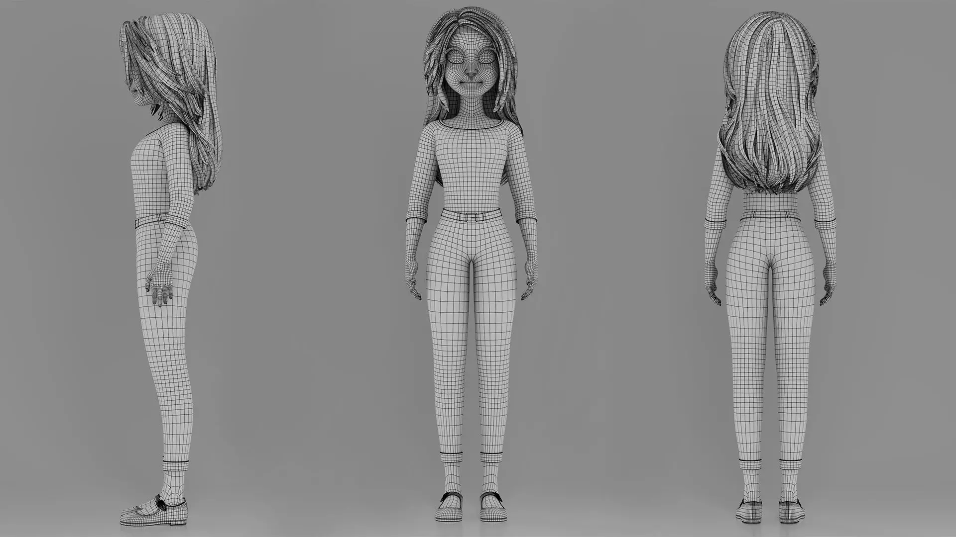 3D Stylized Cartoon Girl Full Body and Facial Rigged Character Low-poly 3D model_17