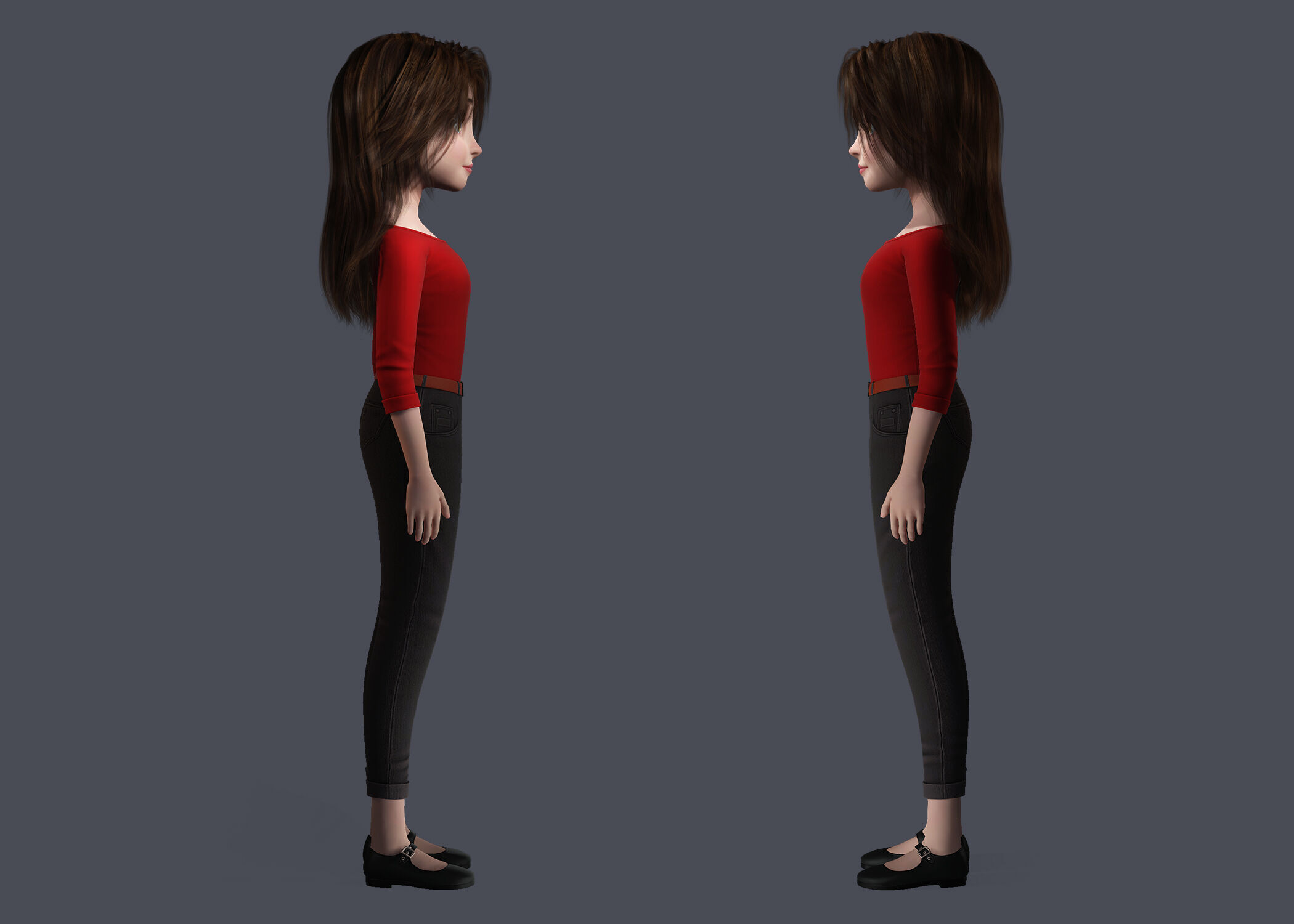3D Stylized Cartoon Girl Full Body and Facial Rigged Character Low-poly 3D model_5