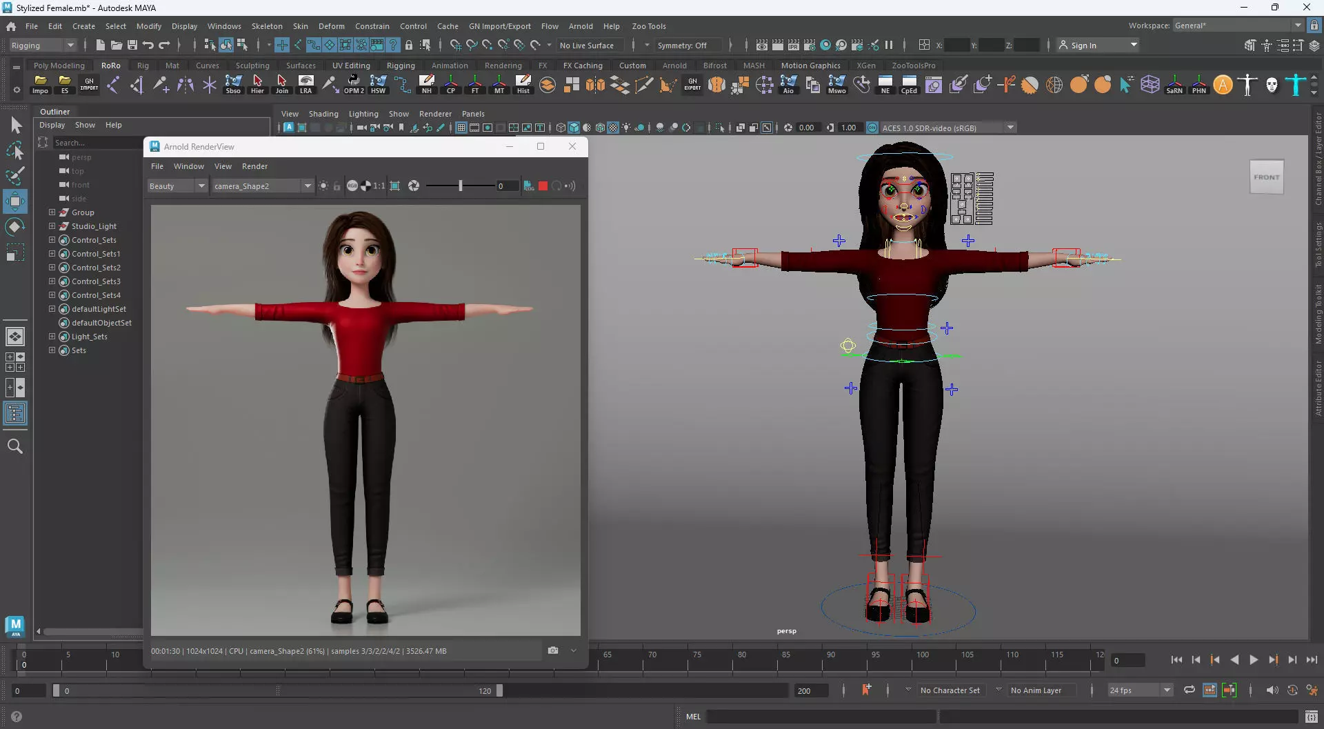 3D Stylized Cartoon Girl Full Body and Facial Rigged Character Low-poly 3D model_7