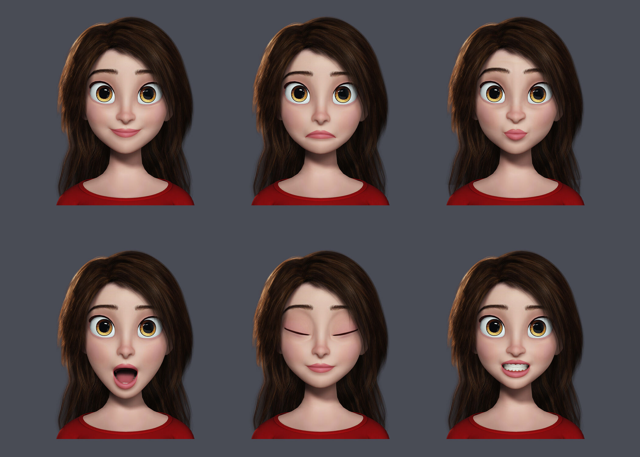 3D Stylized Cartoon Girl Full Body and Facial Rigged Character Low-poly 3D model_2