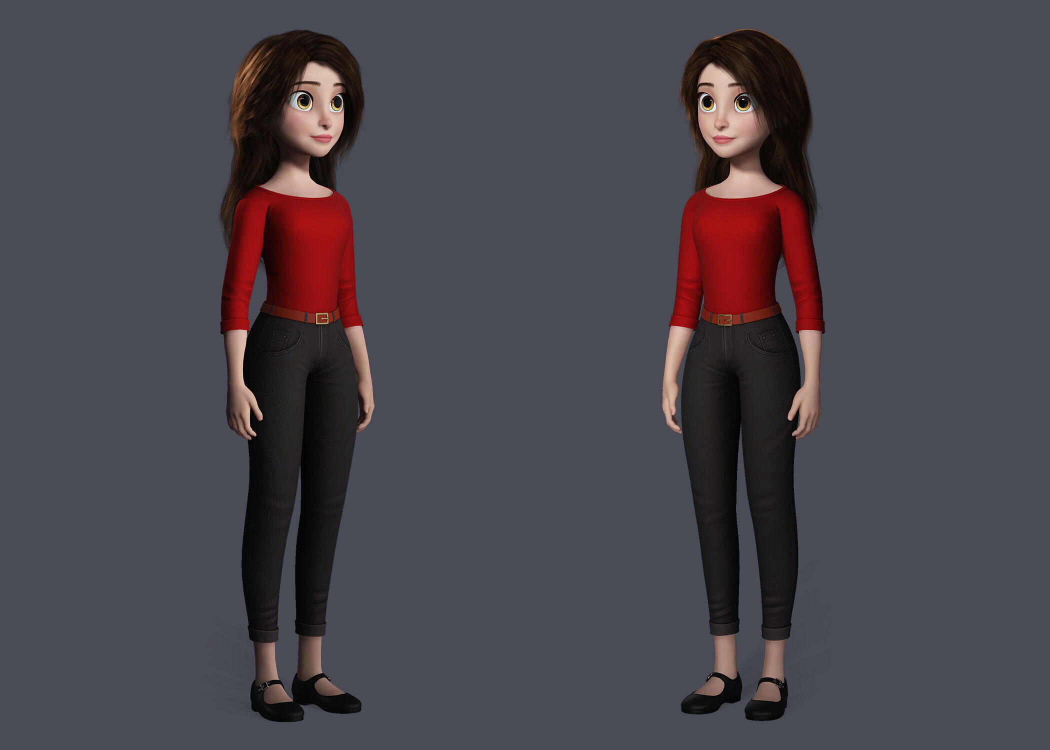 3D Stylized Cartoon Girl Full Body and Facial Rigged Character Low-poly 3D model_4