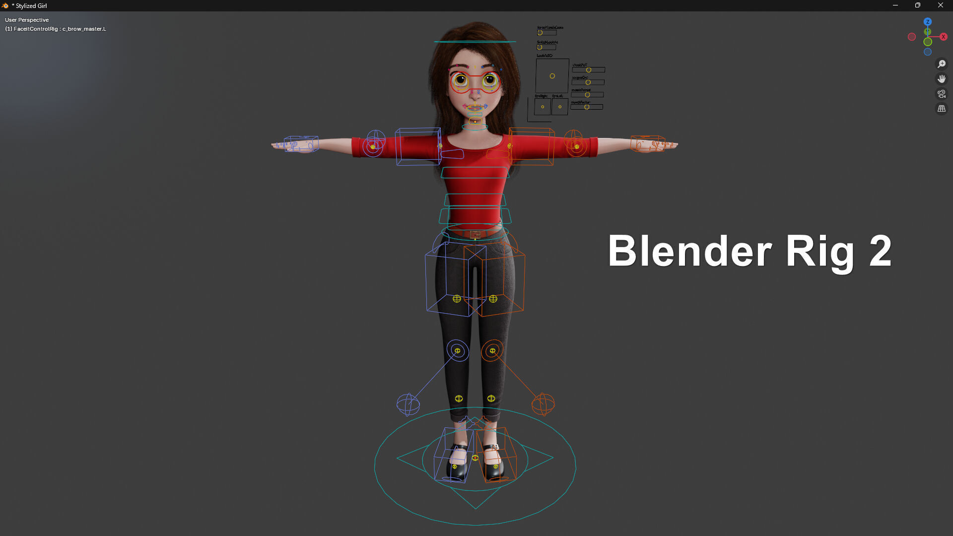 3D Stylized Cartoon Girl Full Body and Facial Rigged Character Low-poly 3D model_9
