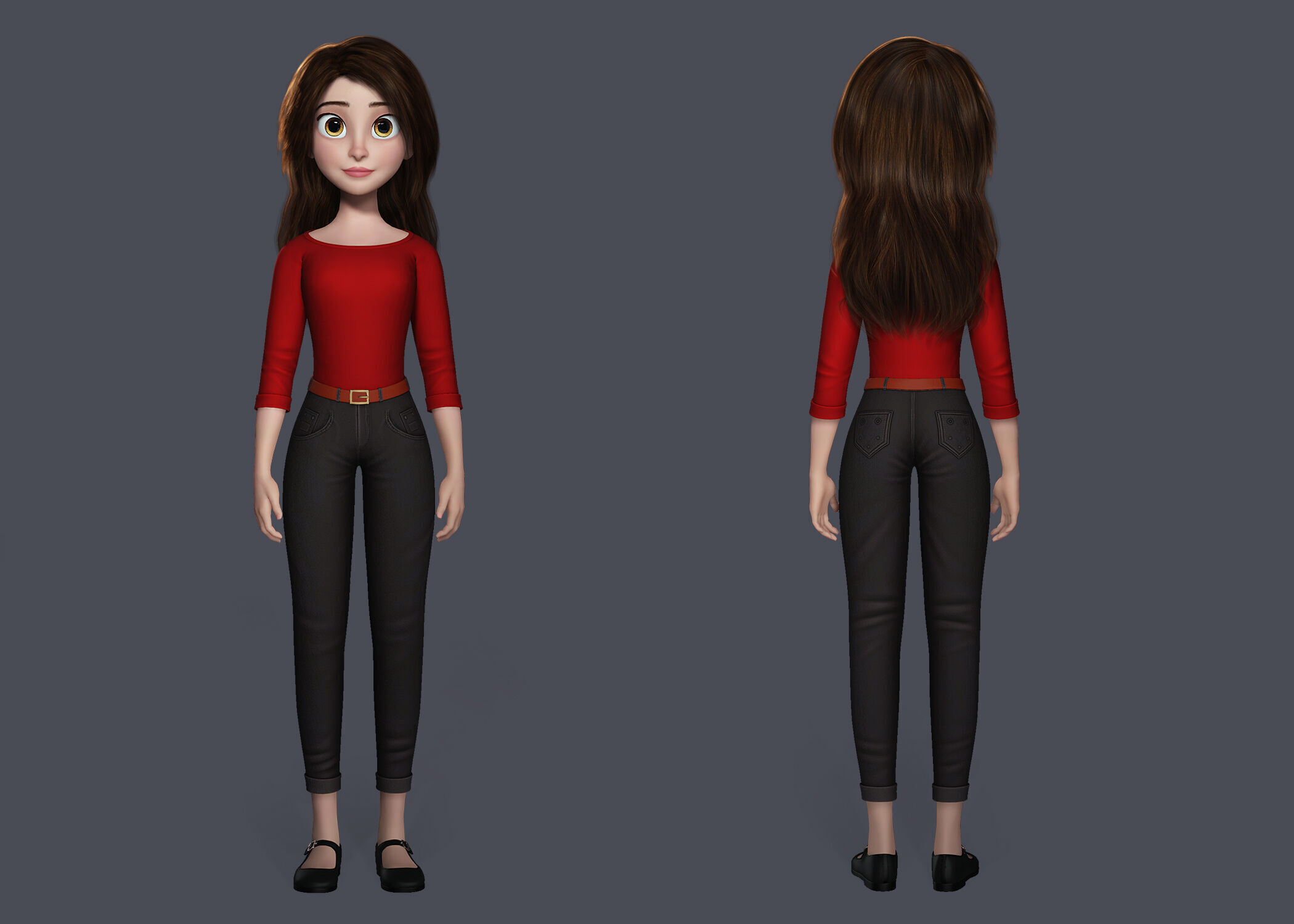 3D Stylized Cartoon Girl Full Body and Facial Rigged Character Low-poly 3D model_3