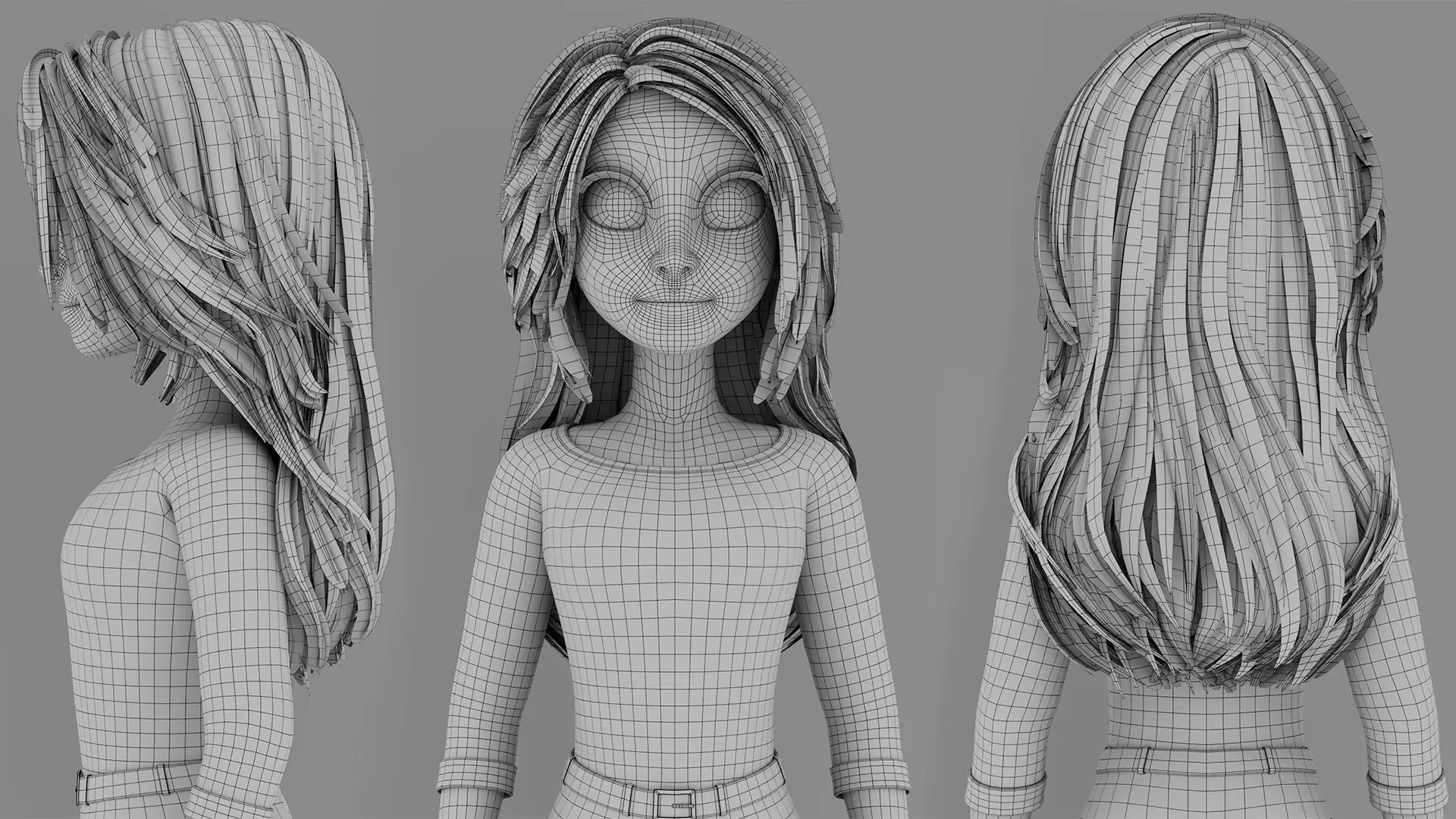 3D Stylized Cartoon Girl Full Body and Facial Rigged Character Low-poly 3D model_18