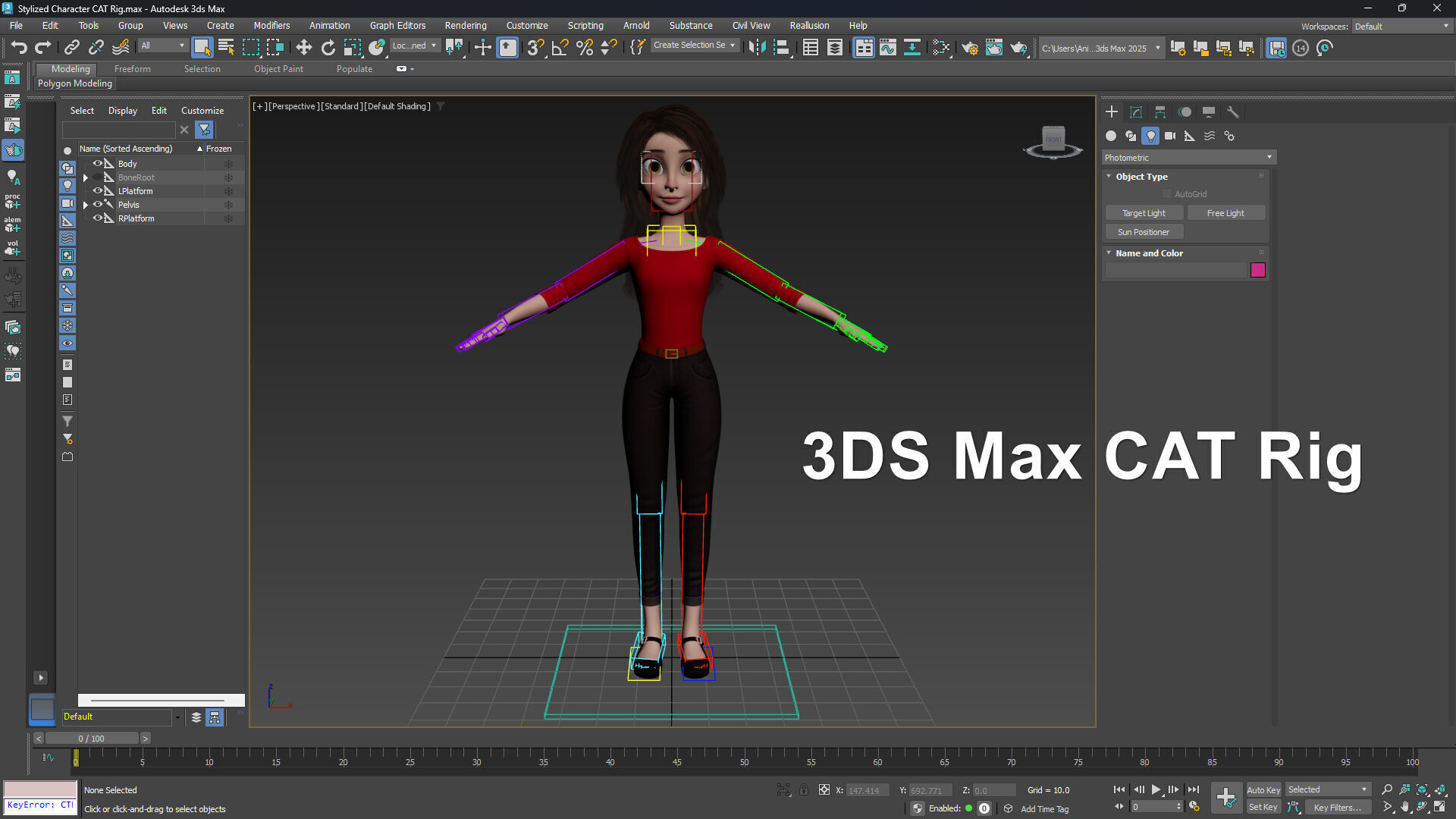 3D Stylized Cartoon Girl Full Body and Facial Rigged Character Low-poly 3D model_10