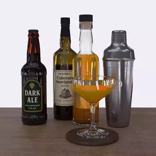 Bar Accessories Bottles and Cocktail Shaker and Glass