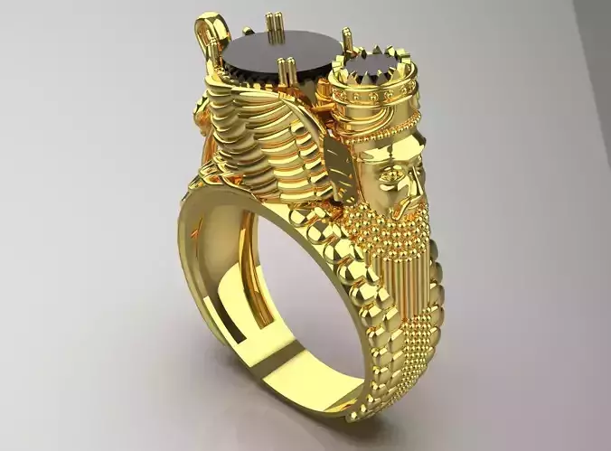 Man ring Achaemenid design with black gem model mr0197 3D print model